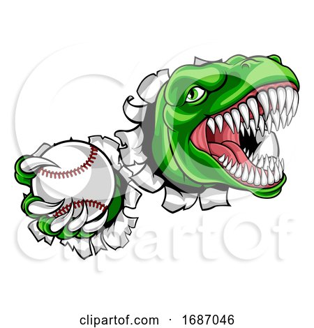 Dinosaur Baseball Player Animal Sports Mascot by AtStockIllustration
