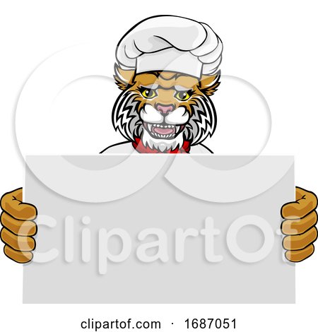 Wildcat Chef Cartoon Restaurant Mascot Sign by AtStockIllustration