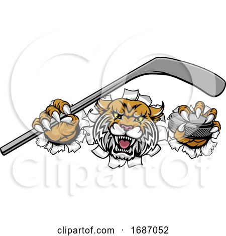 Wildcat Ice Hockey Player Animal Sports Mascot by AtStockIllustration