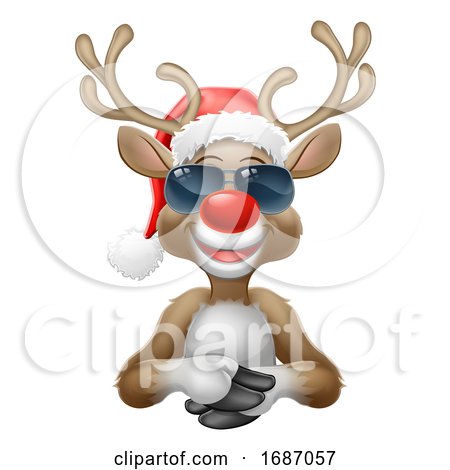 Christmas Reindeer Santa Hat Sunglasses Cartoon by AtStockIllustration