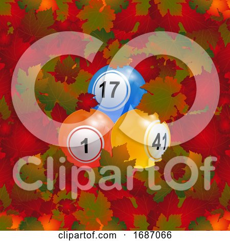 3D Bingo Lottery Balls over Autumn Leafs Background by elaineitalia