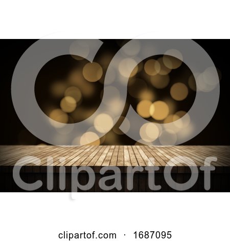 3D Christmas Background with Wooden Table Looking out to Bokeh Lights by KJ Pargeter