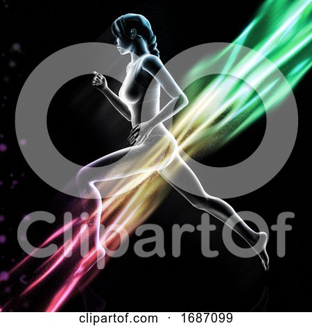 3D Female Figure Running with Colourful Light Waves by KJ Pargeter