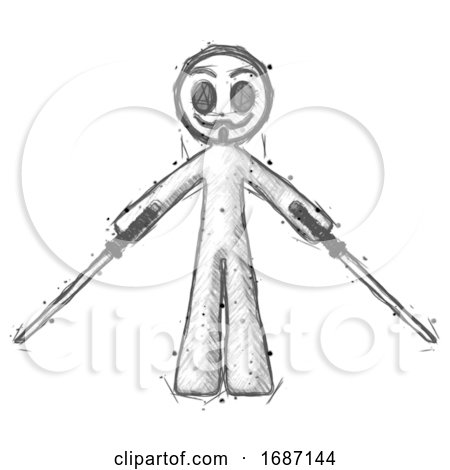 Sketch Little Anarchist Hacker Man Posing with Two Ninja Sword Katanas by Leo Blanchette