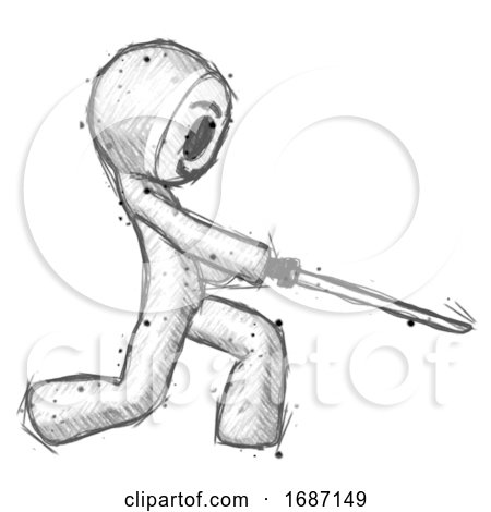 Sketch Little Anarchist Hacker Man with Ninja Sword Katana Slicing or Striking Something by Leo Blanchette