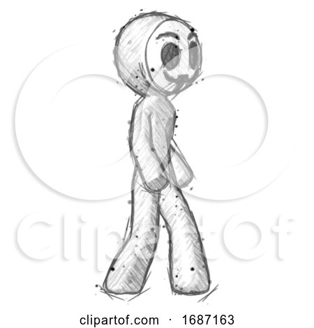 Sketch Little Anarchist Hacker Man Walking Turned Right Front View by Leo Blanchette