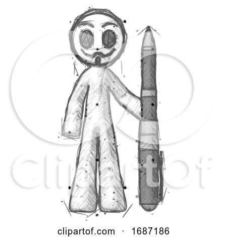 Sketch Little Anarchist Hacker Man Holding Large Pen by Leo Blanchette