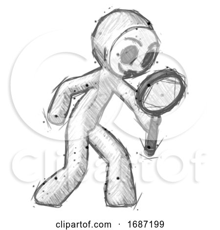 Sketch Little Anarchist Hacker Man Inspecting with Large Magnifying Glass Right by Leo Blanchette