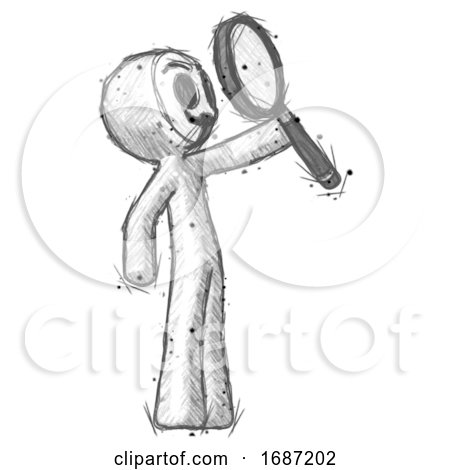 Sketch Little Anarchist Hacker Man Inspecting with Large Magnifying Glass Facing up by Leo Blanchette