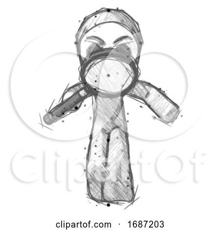 Sketch Little Anarchist Hacker Man Looking down Through Magnifying Glass by Leo Blanchette