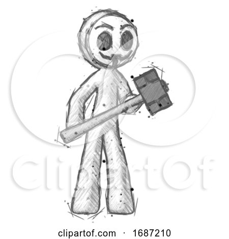 Sketch Little Anarchist Hacker Man with Sledgehammer Standing Ready to Work or Defend by Leo Blanchette