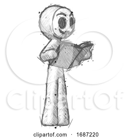 Sketch Little Anarchist Hacker Man Reading Book While Standing up Facing Away by Leo Blanchette