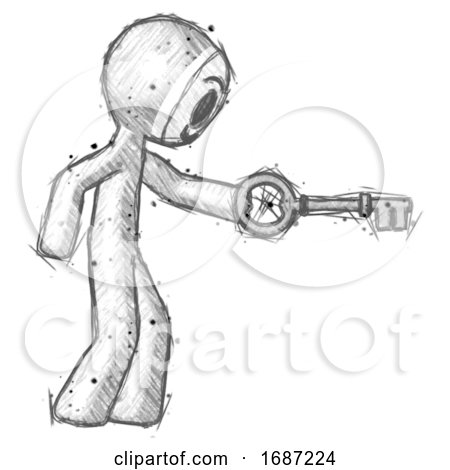 Sketch Little Anarchist Hacker Man with Big Key of Gold Opening Something by Leo Blanchette