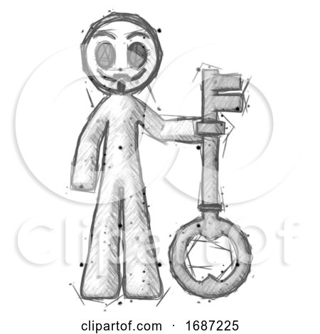 Sketch Little Anarchist Hacker Man Holding Key Made of Gold by Leo Blanchette
