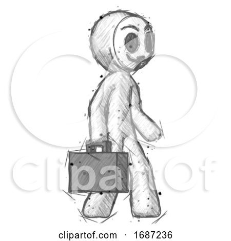 Sketch Little Anarchist Hacker Man Walking with Briefcase to the Right by Leo Blanchette