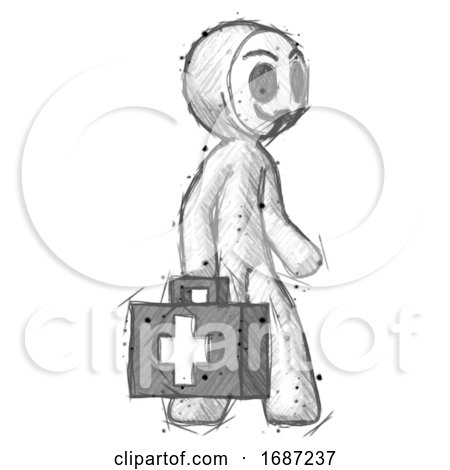 Sketch Little Anarchist Hacker Man Walking with Medical Aid Briefcase to Right by Leo Blanchette