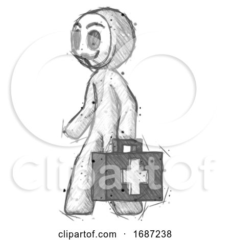 Sketch Little Anarchist Hacker Man Walking with Medical Aid Briefcase to Left by Leo Blanchette