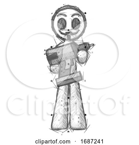 Sketch Little Anarchist Hacker Man Holding Large Drill by Leo Blanchette