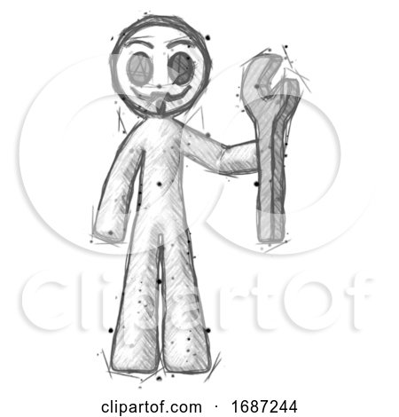 Sketch Little Anarchist Hacker Man Holding Wrench Ready to Repair or Work by Leo Blanchette