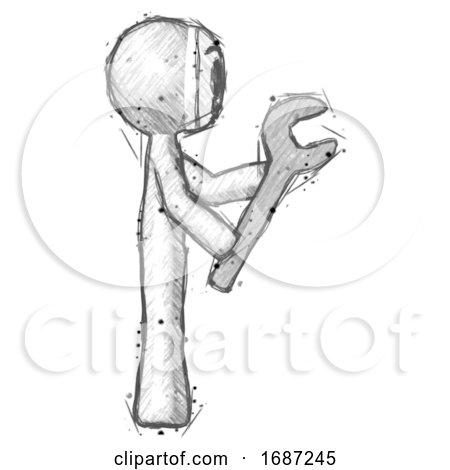 Sketch Little Anarchist Hacker Man Using Wrench Adjusting Something to Right by Leo Blanchette