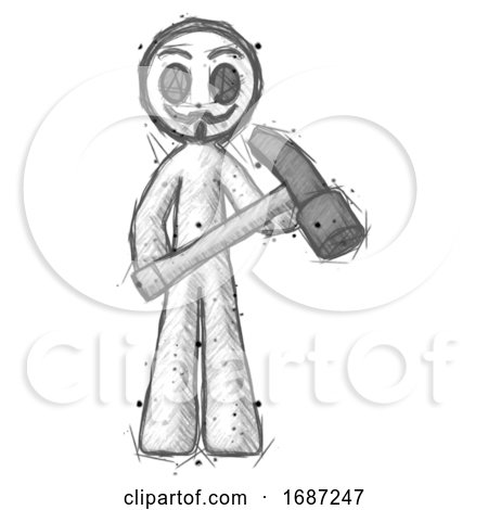 Sketch Little Anarchist Hacker Man Holding Hammer Ready to Work by Leo Blanchette