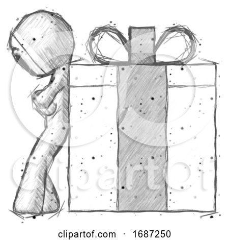 Sketch Little Anarchist Hacker Man Gift Concept - Leaning Against Large Present by Leo Blanchette