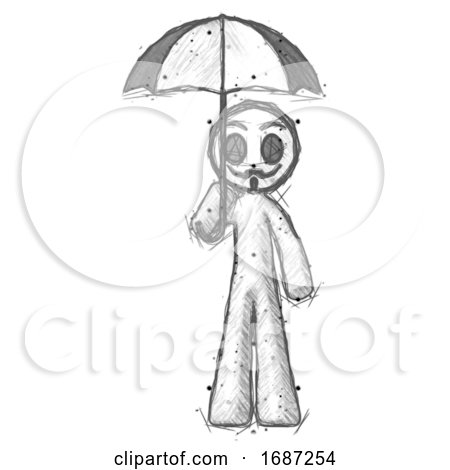 Sketch Little Anarchist Hacker Man Holding Umbrella by Leo Blanchette