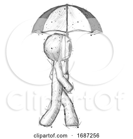 Sketch Little Anarchist Hacker Man Woman Walking with Umbrella by Leo Blanchette