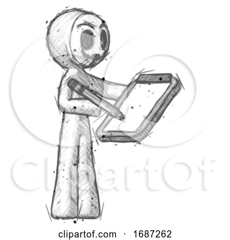 Sketch Little Anarchist Hacker Man Using Clipboard and Pencil by Leo Blanchette