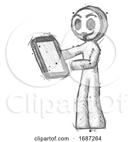 Sketch Little Anarchist Hacker Man Reviewing Stuff on Clipboard by Leo Blanchette