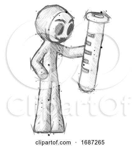 Sketch Little Anarchist Hacker Man Holding Large Test Tube by Leo Blanchette