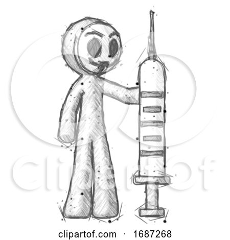 Sketch Little Anarchist Hacker Man Holding Large Syringe by Leo Blanchette