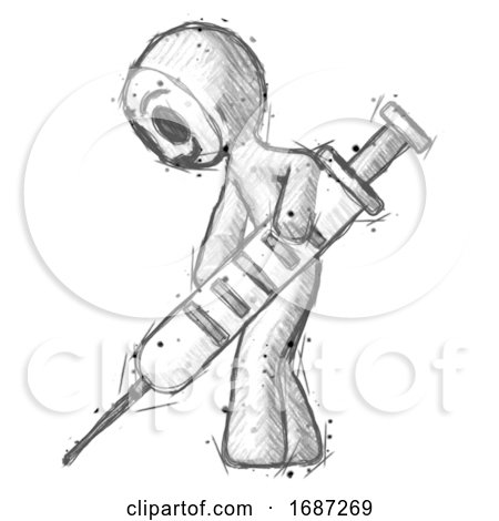 Sketch Little Anarchist Hacker Man Using Syringe Giving Injection by Leo Blanchette