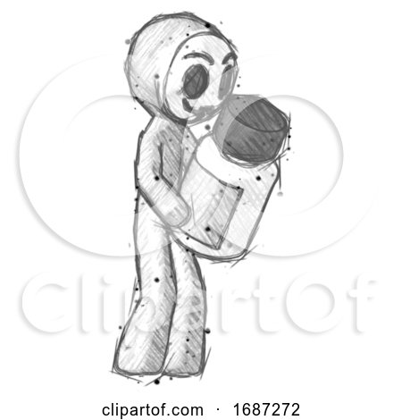 Sketch Little Anarchist Hacker Man Holding Glass Medicine Bottle by Leo Blanchette