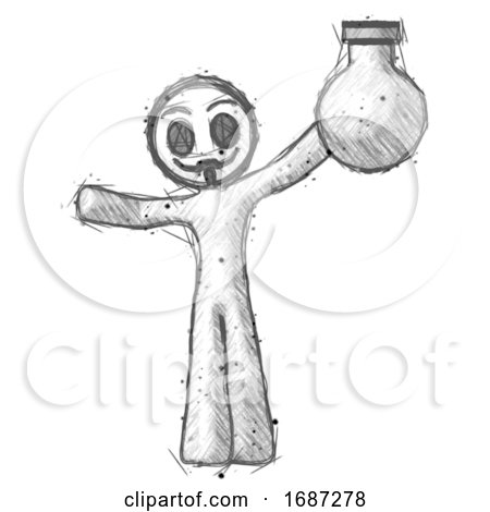 Sketch Little Anarchist Hacker Man Holding Large Round Flask or Beaker by Leo Blanchette