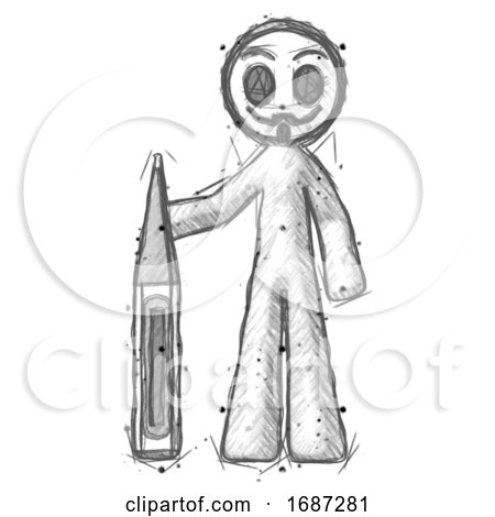 Sketch Little Anarchist Hacker Man Standing with Large Thermometer by Leo Blanchette