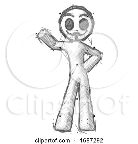 Sketch Little Anarchist Hacker Man Waving Right Arm with Hand on Hip by Leo Blanchette