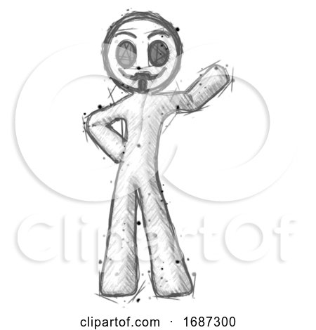Sketch Little Anarchist Hacker Man Waving Left Arm with Hand on Hip by Leo Blanchette