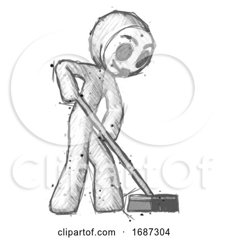 Sketch Little Anarchist Hacker Man Cleaning Services Janitor Sweeping Side View by Leo Blanchette