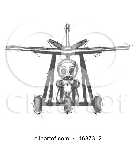 Sketch Little Anarchist Hacker Man in Ultralight Aircraft Front View by Leo Blanchette