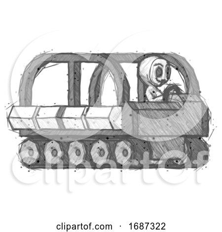 Sketch Little Anarchist Hacker Man Driving Amphibious Tracked Vehicle Side Angle View by Leo Blanchette