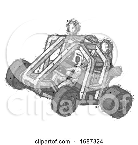Sketch Little Anarchist Hacker Man Riding Sports Buggy Side Top Angle View by Leo Blanchette