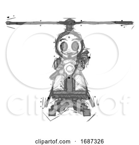 Sketch Little Anarchist Hacker Man Flying in Gyrocopter Front View by Leo Blanchette
