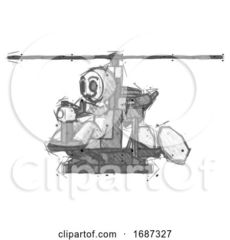 Sketch Little Anarchist Hacker Man Flying in Gyrocopter Front Side Angle View by Leo Blanchette
