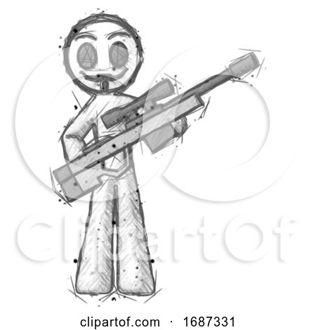 Sketch Little Anarchist Hacker Man Holding Sniper Rifle Gun by Leo Blanchette