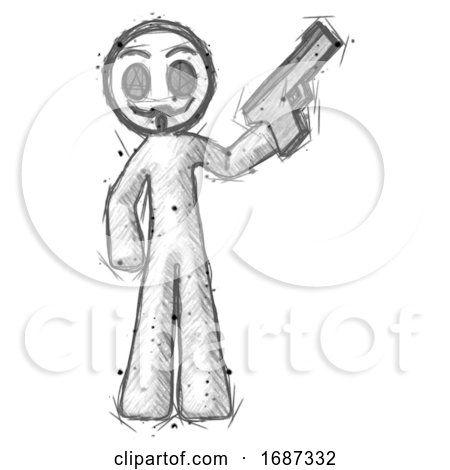 Sketch Little Anarchist Hacker Man Holding Handgun by Leo Blanchette
