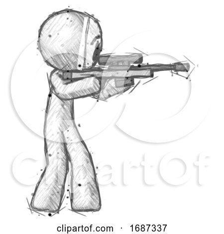 Sketch Little Anarchist Hacker Man Shooting Sniper Rifle by Leo Blanchette