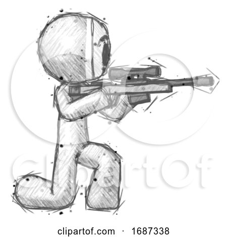 Sketch Little Anarchist Hacker Man Kneeling Shooting Sniper Rifle by Leo Blanchette