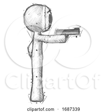 Sketch Little Anarchist Hacker Man Firing a Handgun by Leo Blanchette