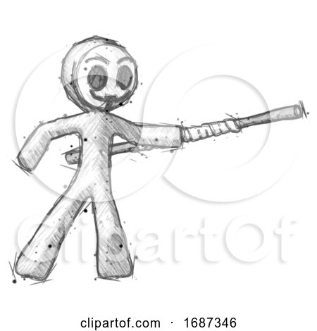 Sketch Little Anarchist Hacker Man Bo Staff Pointing Right Kung Fu Pose by Leo Blanchette